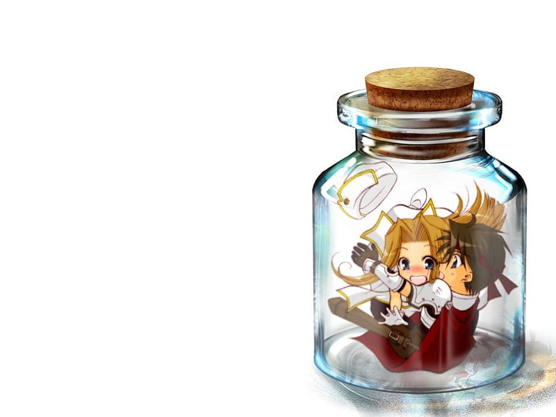 Chibi in a Jar, mint, video game, game, adorable, jar, anime, gd, love, anime girl, tales of phantasia, realistic, couple, female, silly, chibi, plain, cute, kawaii, 3d, girl, lover, simple, cress, funny, HD wallpaper