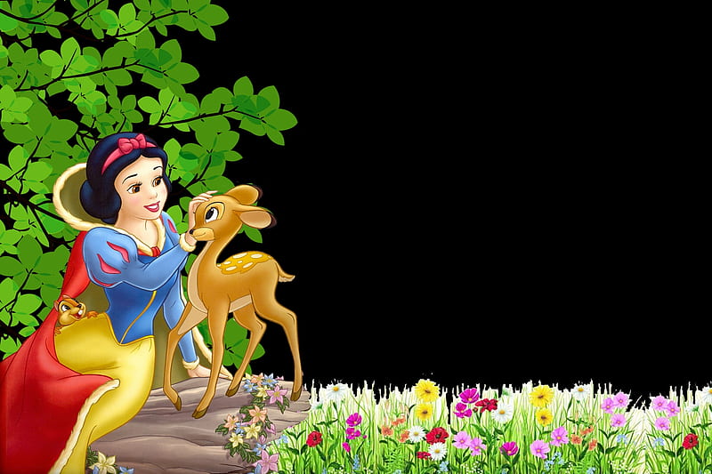 Snow White, cute, fantasy, girl, princess, disney, deer, HD wallpaper
