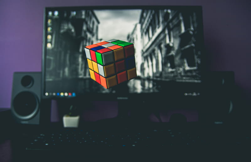 turned on flat screen computer monitor displaying 3x3 Rubik's cube, HD wallpaper