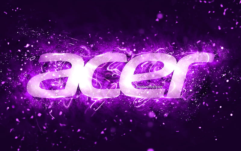 Acer violet logo violet neon lights, creative, violet abstract background, Acer logo, brands, Acer, HD wallpaper