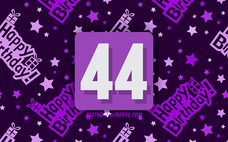 Happy 44 Years Birtay, violet abstract background, Birtay Party, minimal, 44th Birtay, Happy 44th birtay, artwork, Birtay concept, 44th Birtay Party, HD wallpaper