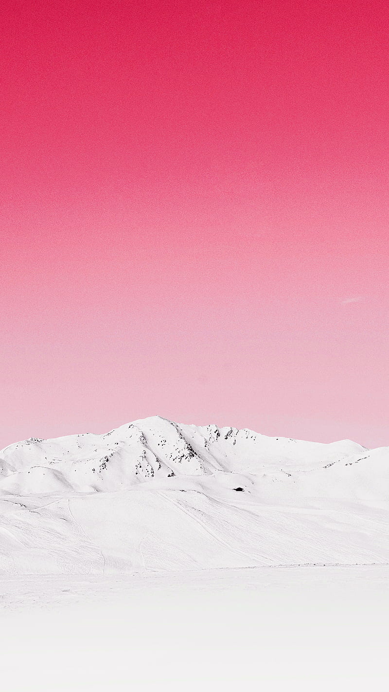 Calm Hills, Rockies, minimal, mountain, nature, pink, red, snow, winter, HD phone wallpaper