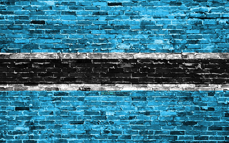 Botswana flag, bricks texture, Africa, national symbols, Flag of Botswana, brickwall, Botswana 3D flag, African countries, Botswana, HD wallpaper
