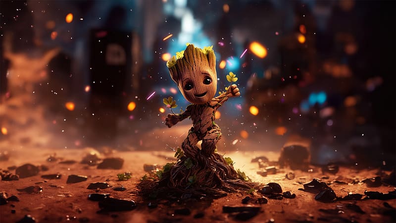 Baby Groot Overflowing Joy, baby-groot, superheroes, artist, artwork, digital-art, behance, HD wallpaper