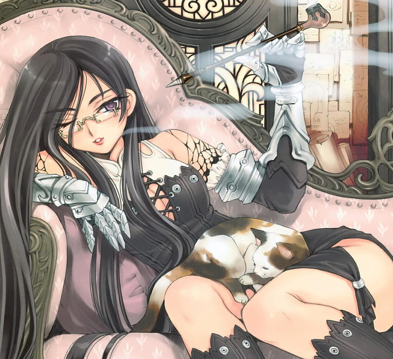 Dark Master, girl, dark, cat, orginal, smoke, long hair, master, HD wallpaper