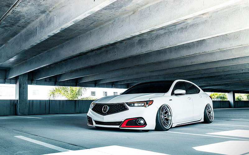 Acura TLX A-Spec, tuning, 2019 cars, Vossen Wheels, M-X3, 2019 Acura TLX, japanese cars, white TLX, Acura, HD wallpaper
