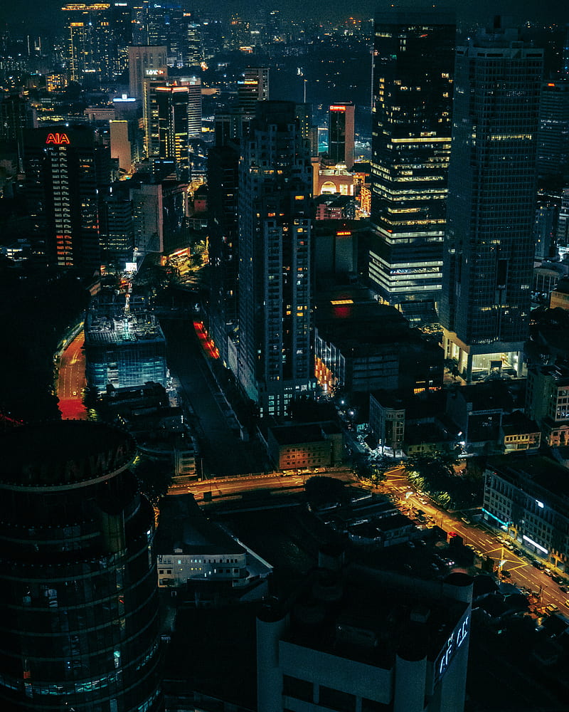 City, night, aerial view, buildings, metropolis, HD phone wallpaper ...