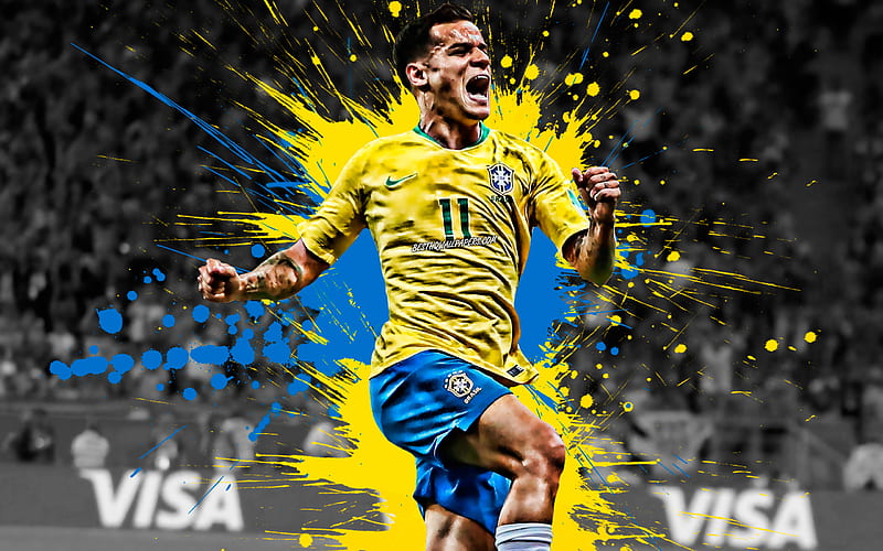 Philippe Coutinho, Brazil national football team, 11th number, goal, Brazilian football player, midfielder, creative art, Brazil, football, HD wallpaper