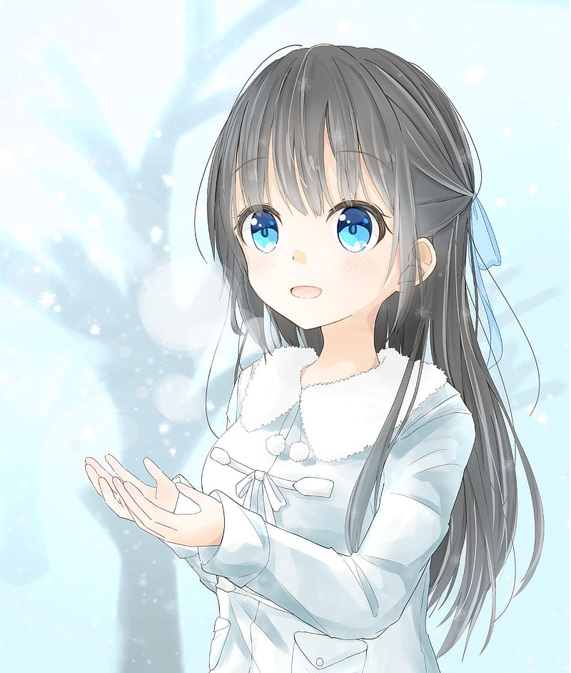 Girl, smile, joy, snow, winter, anime, HD phone wallpaper | Peakpx