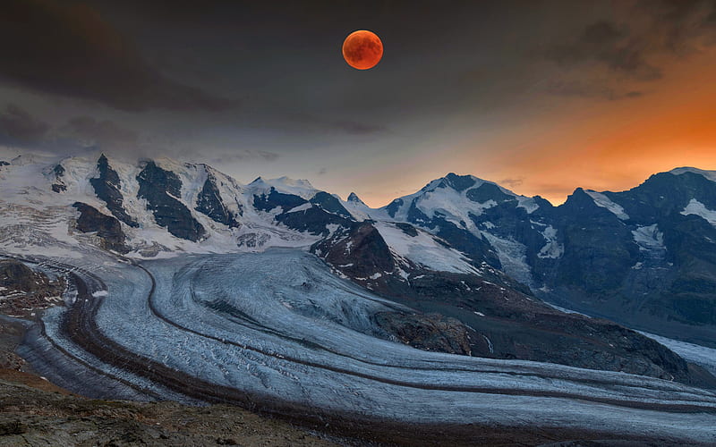 Blood moon Bernina Range Eastern Alps Switzerland 2022 Bing, HD wallpaper