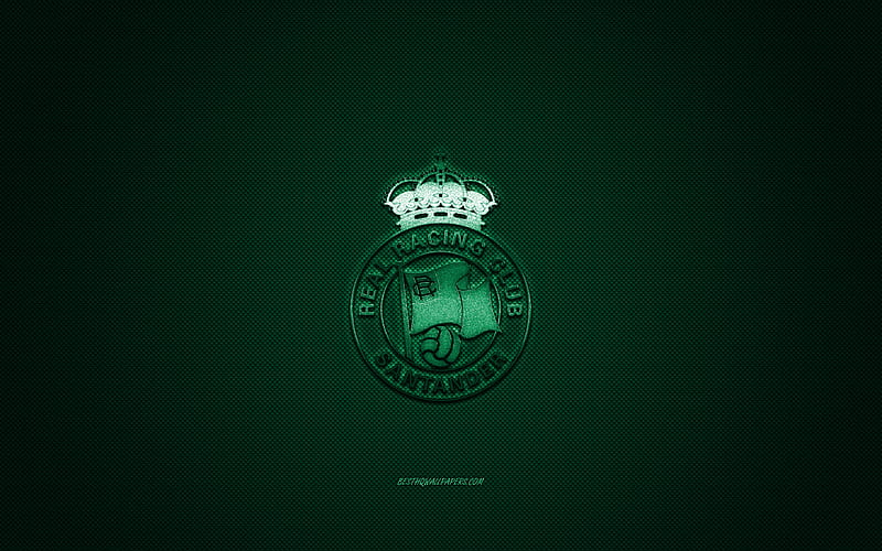 Racing Santander FC, glitter logo, La Liga 2, green white checkered  background, HD wallpaper