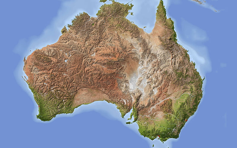Map of Australia geography, mainland, geographical maps of continents, Earth, Australia, 3d map of the landscape, relief map, HD wallpaper