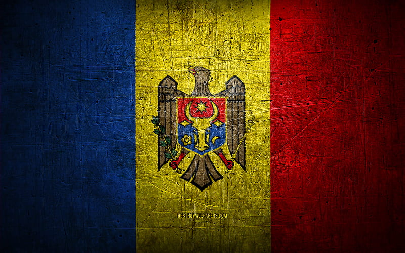 Moldovan metal flag, grunge art, European countries, Day of Moldova, national symbols, Moldova flag, metal flags, Flag of Moldova, Europe, Moldovan flag, Moldova, HD wallpaper