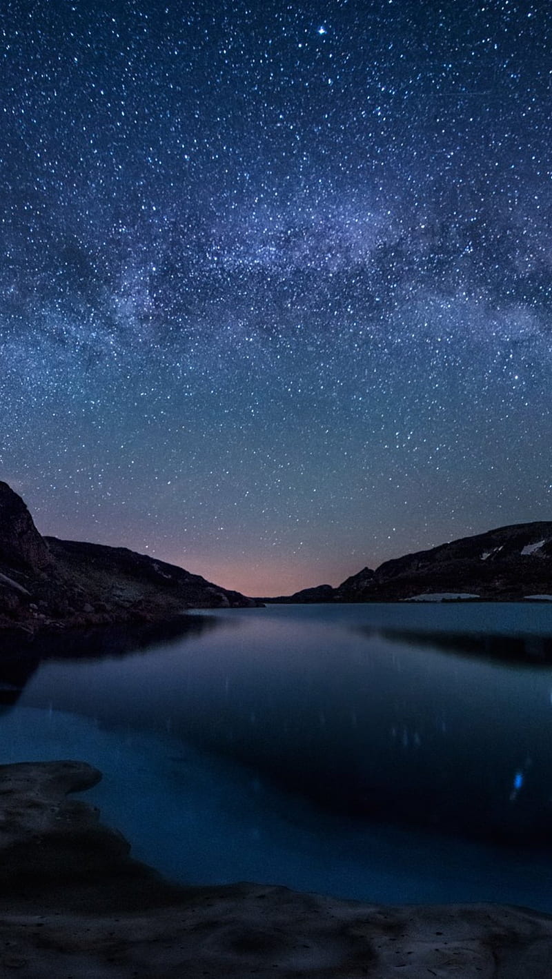 Beautiful Night, lake, mountains, nature, sky, stars, HD phone ...