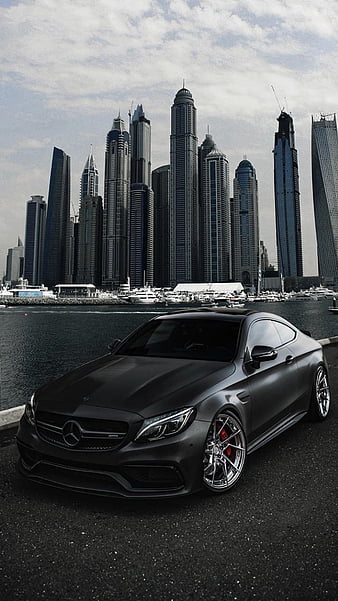 Mercedes Benz C63s, black mercedes benz, sport car, HD phone wallpaper