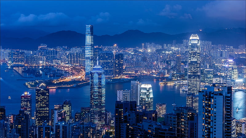 Hong Kong Night Cityscape, HD wallpaper