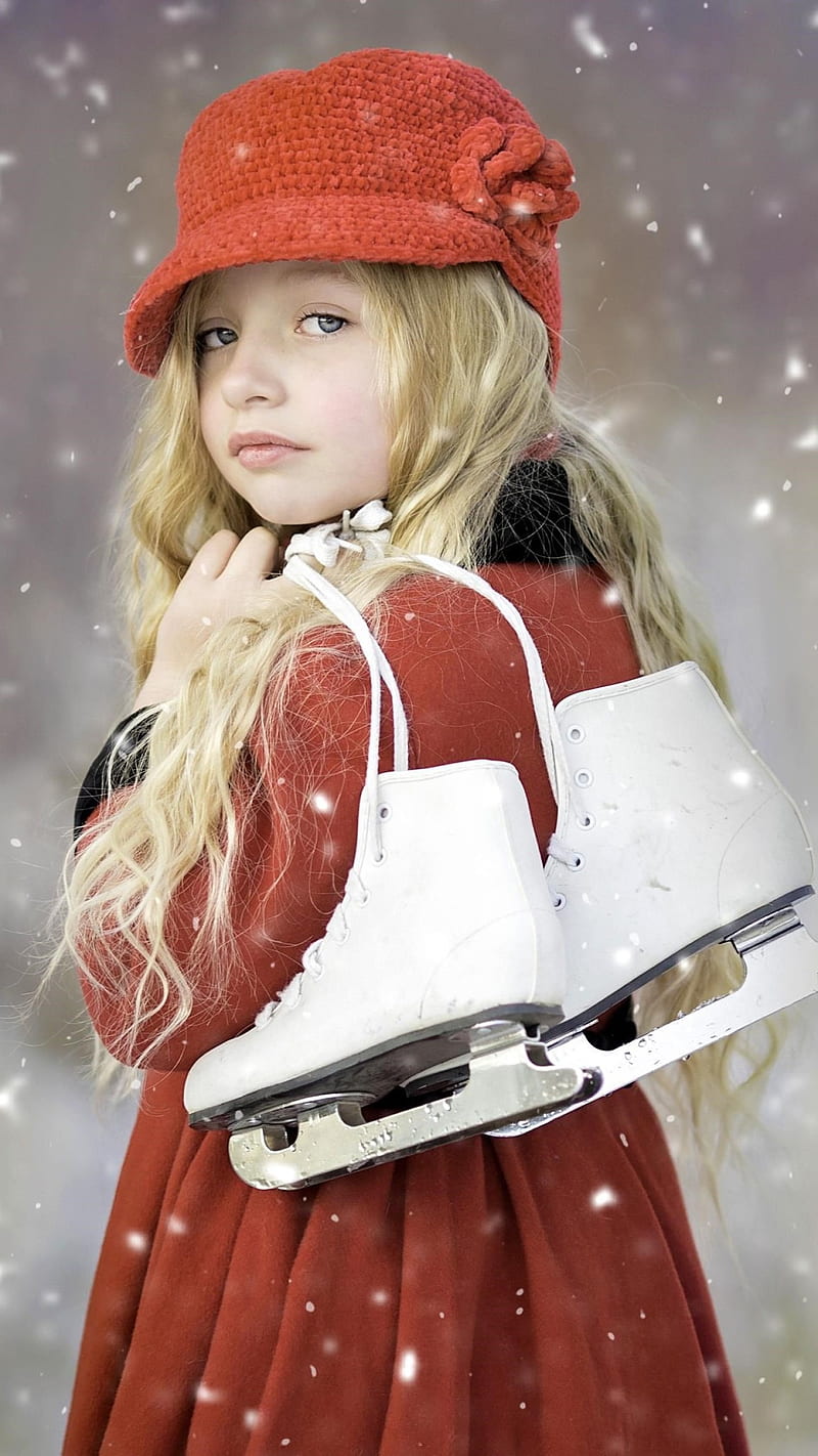 Girl with Ice Skates , cute, ice skates, HD phone wallpaper
