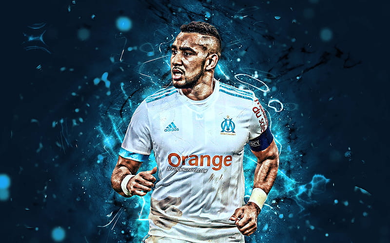 Dimitri Payet, white uniform, Olympique Marseille FC, soccer, french footballers, Ligue 1, Payet, football, neon lights, HD wallpaper