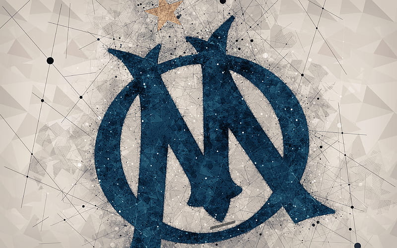 Olympique Marseille, OM geometric art, French football club, creative art, logo, emblem, Ligue 1, white abstract background, Marseille, France, football, HD wallpaper