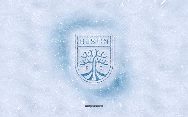 Austin FC logo, American soccer club, winter concepts, USL, Austin FC ice logo, snow texture, Austin, Texas, USA, snow background, Austin FC, soccer, HD wallpaper