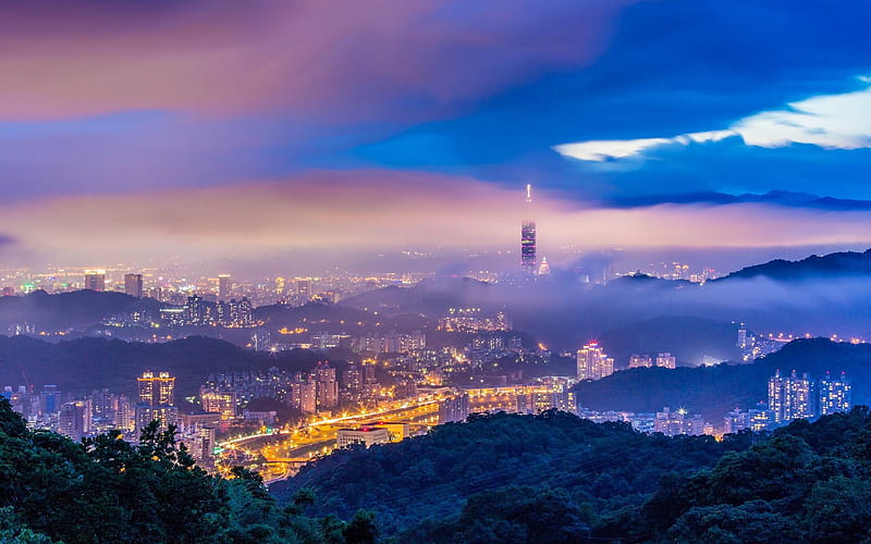 Taiwans night-Cities landscape, HD wallpaper