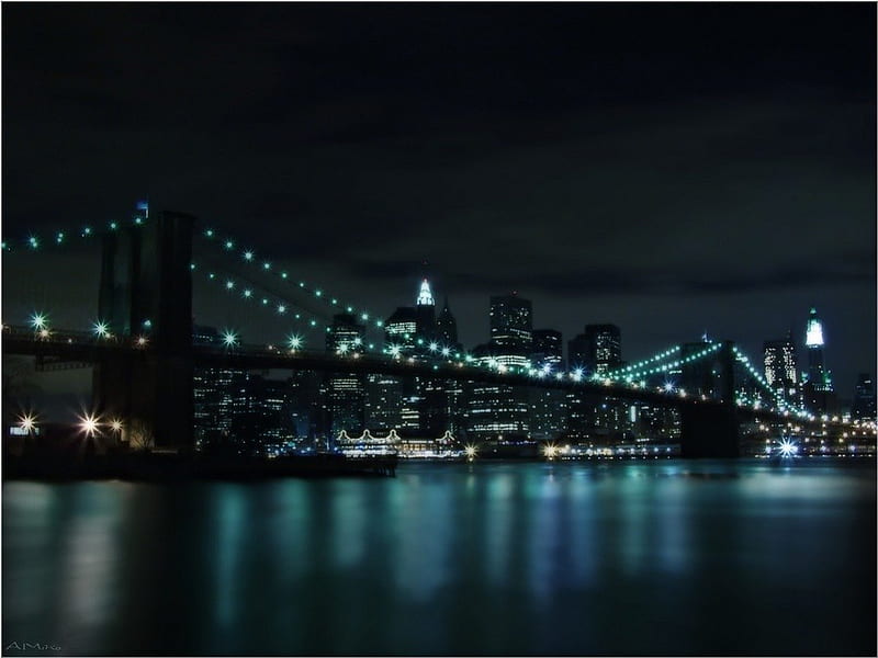 The Brooklyn Bridge, brooklyn, bridge, night, HD wallpaper