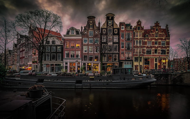 Amsterdam, Netherlands, urban neighborhoods, channel, houses, HD wallpaper