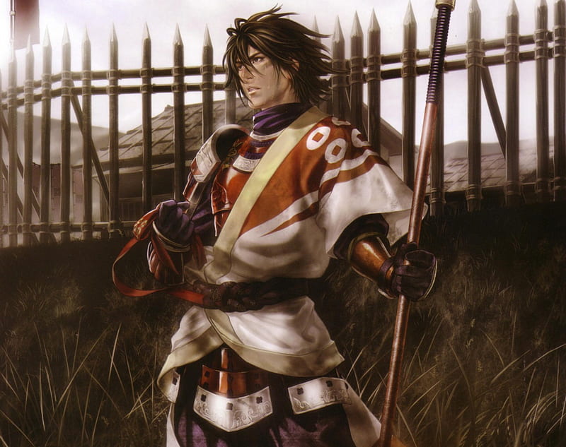 Sanada Yukimura, male, sengoku basara, samurai warriors, samurai, sengoku musou, anime, lone, weapon, HD wallpaper