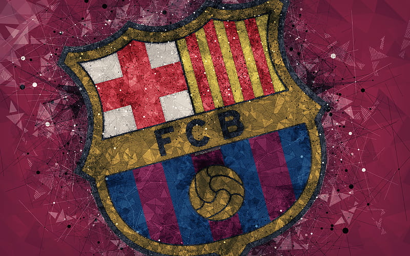 FC Barcelona creative logo, Spanish football club, Barcelona, Catalonia, Spain, geometric art, burgundy abstract background, LaLiga, football, emblem, HD wallpaper
