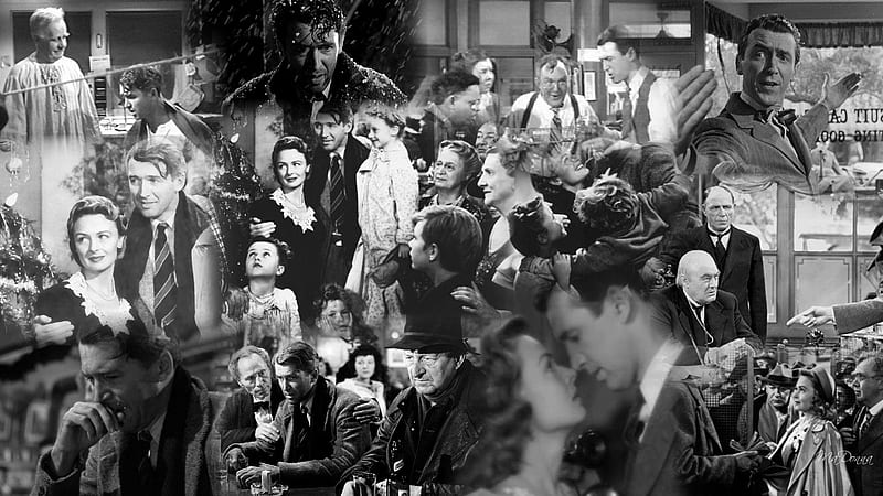 Its a Wonderful Life Collage, , movie, christmas, holiday, james stewart, black and white, firefox persona, collage, HD wallpaper