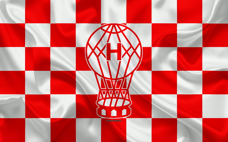 CA Huracan logo, creative art, red white checkered flag, Argentinian football club, Argentine Superleague, Primera Division, emblem, silk texture, Buenos Aires, Argentina, football, Club Atletico Huracan, HD wallpaper