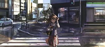 Anime Girl Crossing The Street, anime-girl, anime, artist, artwork, digital-art, HD wallpaper