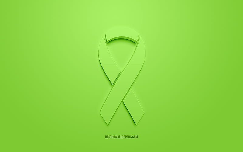 Lymphoma Cancer ribbon, creative 3D logo, green 3d ribbon, Lymphoma Cancer Awareness ribbon, Lymphoma Cancer, green background, Cancer ribbons, Awareness ribbons, HD wallpaper