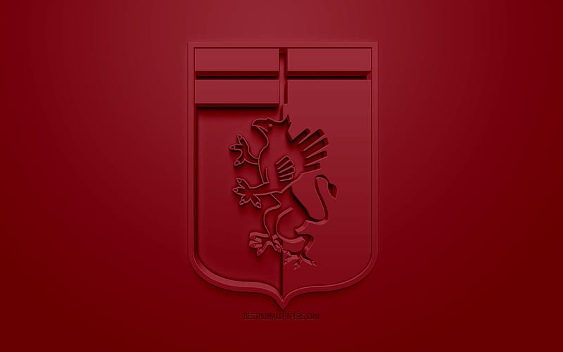 Genoa CFC, creative 3D logo, burgundy background, 3d emblem, Italian football club, Serie A, Genoa, Italy, 3d art, football, stylish 3d logo, HD wallpaper