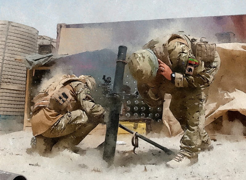 Mortar, painting, Army, troops, HD wallpaper
