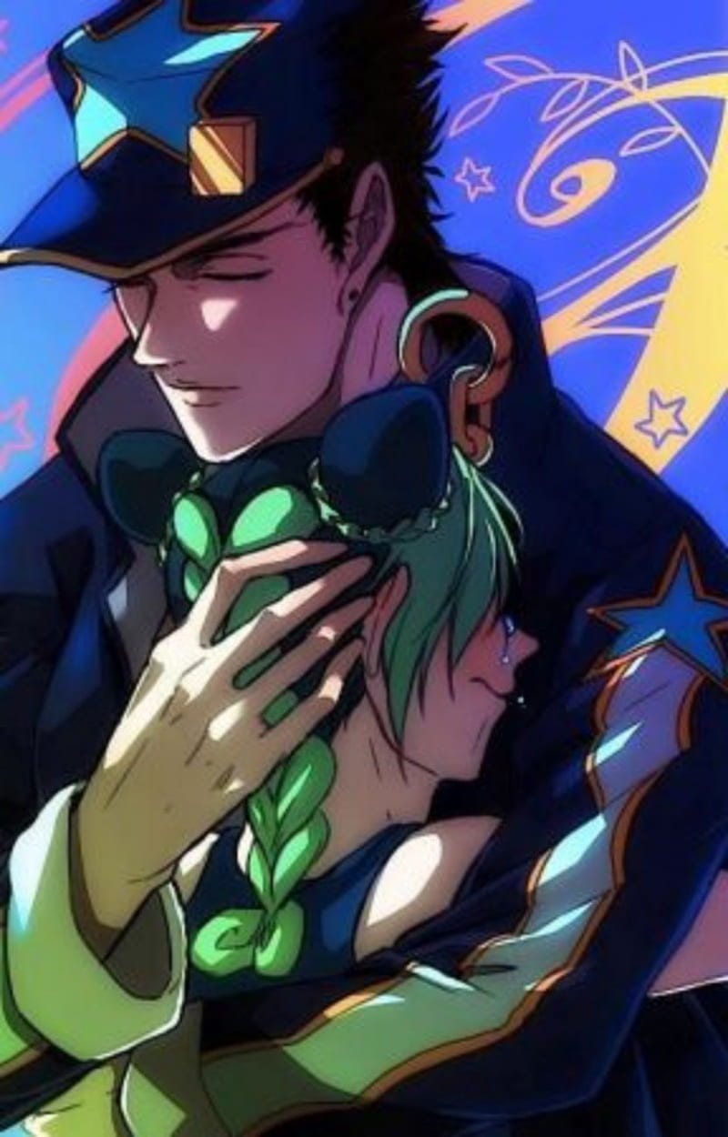 Jojo Jotaro Kujo Star Platinum Wearing Blue Shirt And Coat With