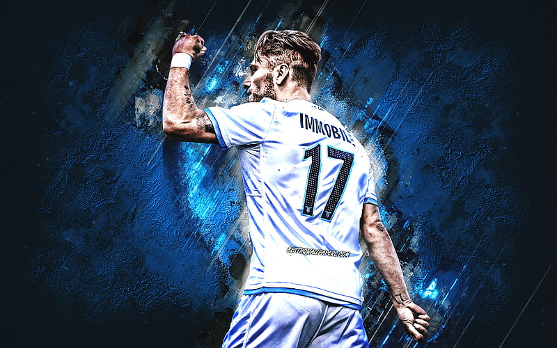 Ciro Immobile, SS Lazio, Italian footballer, blue stone background, Serie A, football, Immobile Lazio, HD wallpaper
