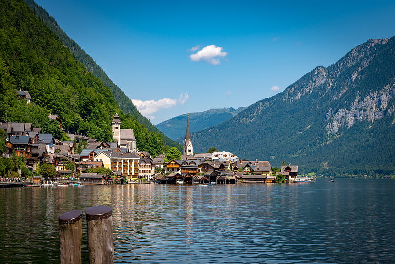 Towns, Hallstatt, Alps, Austria, Lake, Mountain, HD wallpaper