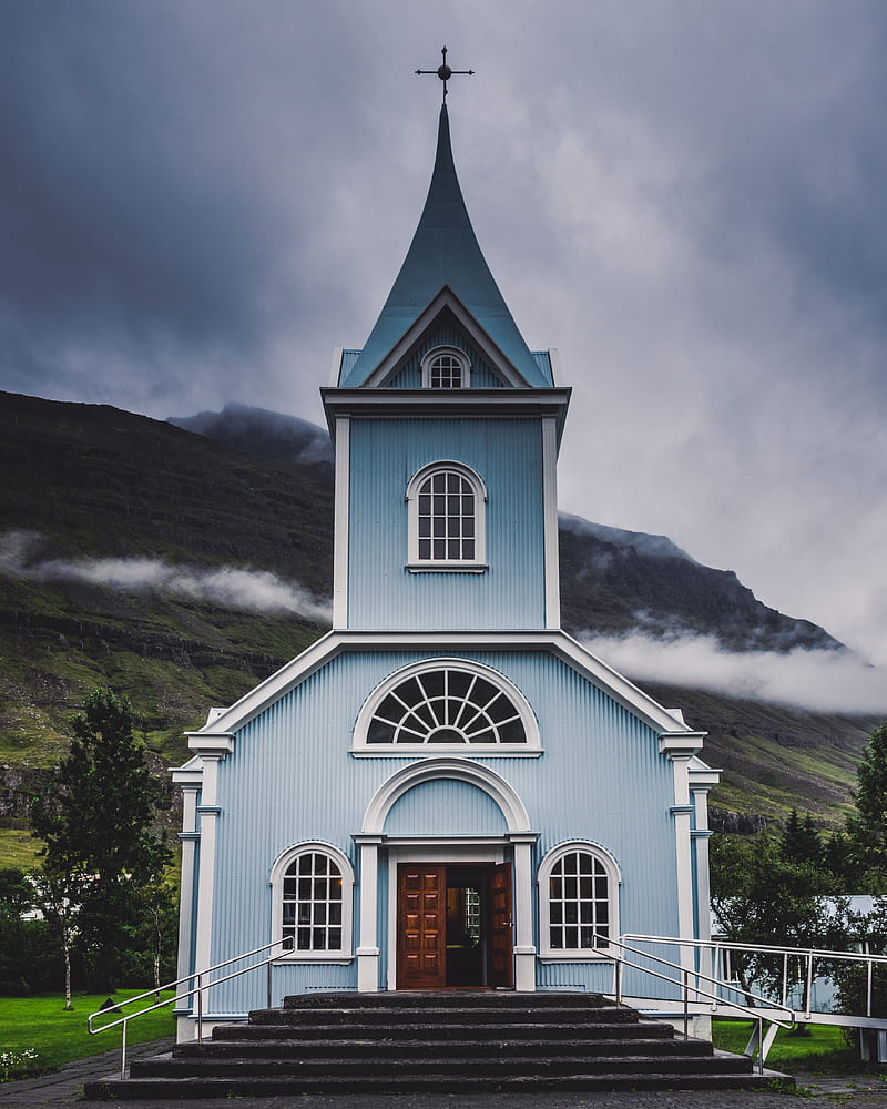 blue and white wooden church during daytime, HD phone wallpaper