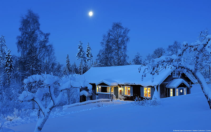 Winter rural house in Sweden-Windows, HD wallpaper