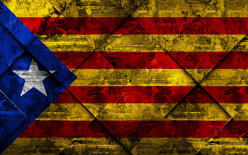 Flag of Estelada Catalonia, grunge art, rhombus grunge texture, Spanish autonomous community, Estelada Catalonia flag, Spain, Estelada Catalonia, Communities of Spain, creative art, HD wallpaper
