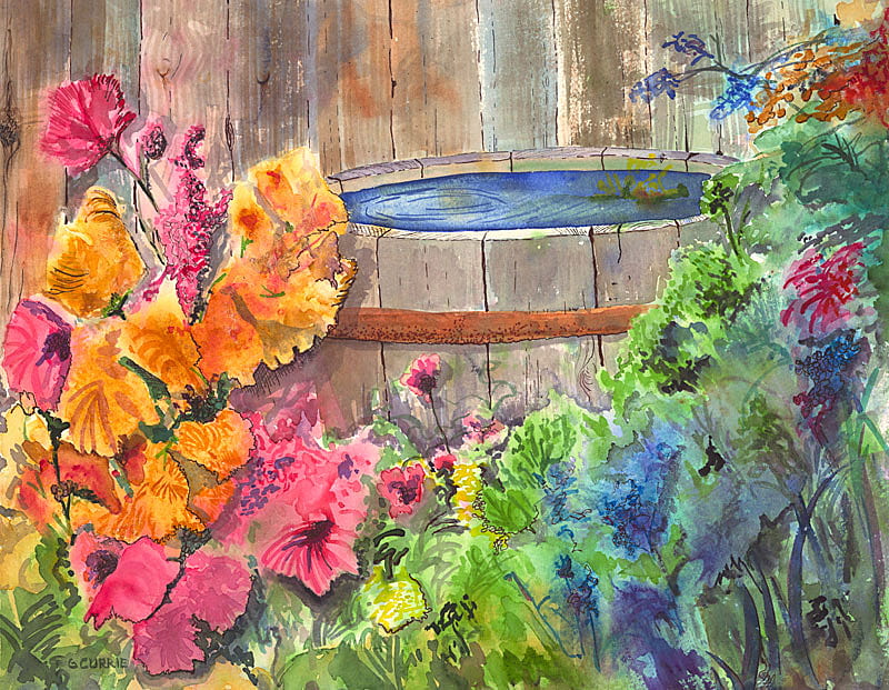 Nature's Pallet, pretty, water, flowers, colours, barrel, HD wallpaper
