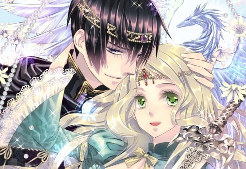 .:♕King ♡ Princess♕:., cg, breeze, wing, nice, love, partner, royalty, handsome, anime girl, gems, jewel, long hair, realistic, sword, wings, ribbon, gown, sexy, short hair, lover, crown, king, bonito, woman, gemstone, blade, couple, gorgeous, male, female, necklace, boy, snowflakes, flower, passion, pretty, green eyes, dragon, women, sweet, fantasy, anime, beauty, weapon, purple eyes, romance, amour, blonde, jewelry, cute, maiden, dress, divine, adore, elegant, pearl, blossom, hot, tiara, blue eyes, black hair, romantic, blonde hair, girl, petals, lady, princess, HD wallpaper
