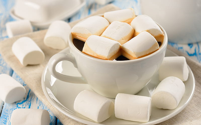 coffee, marshmallow, breakfast, cup of coffee, close-up, HD wallpaper
