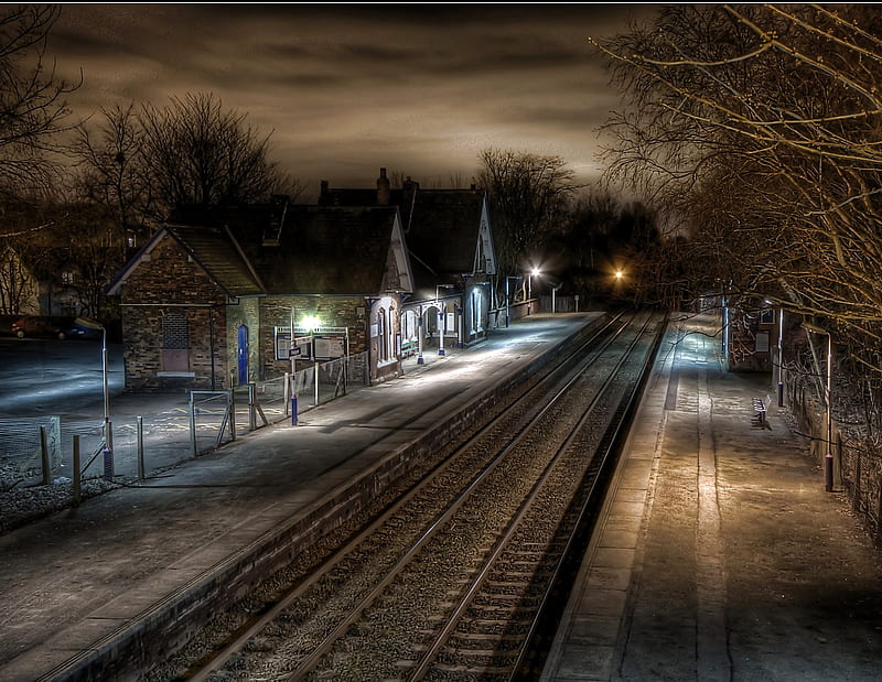 Padgate Railway Station at Night, at night, railway, lights, dark, HD  wallpaper | Peakpx