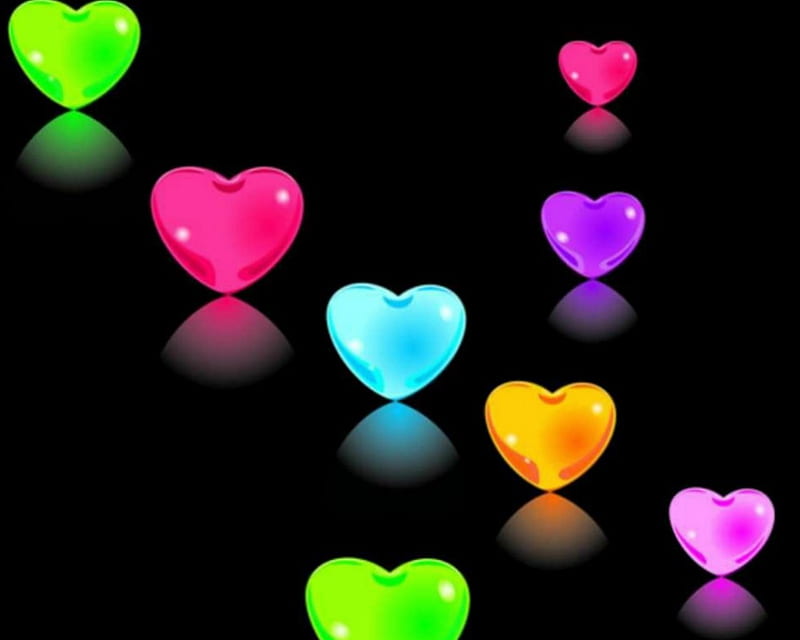Colorful Hearts, bright, colorful, black, heart, HD wallpaper | Peakpx