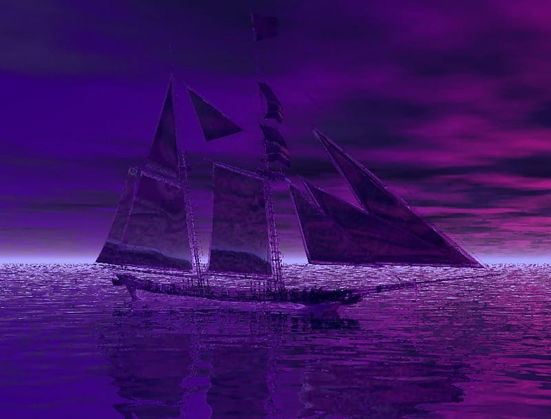 Ghost Ship, boat, purple, HD wallpaper