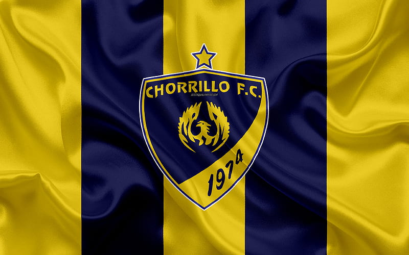 Chorrillo FC, Union Deportivo Universitario logo, silk texture, Panama football club, yellow blue flag, emblem, Panamanian Football League, LPF, Panama City, Panama, football, HD wallpaper