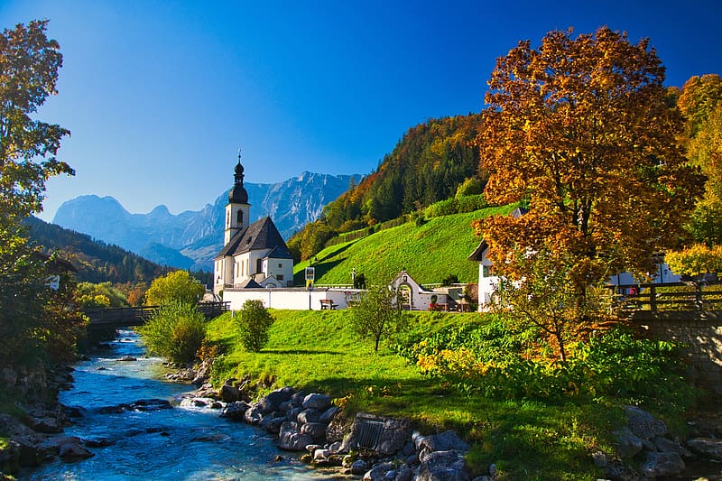 Landscape, Church, Ramsau Bei Berchtesgaden, HD wallpaper