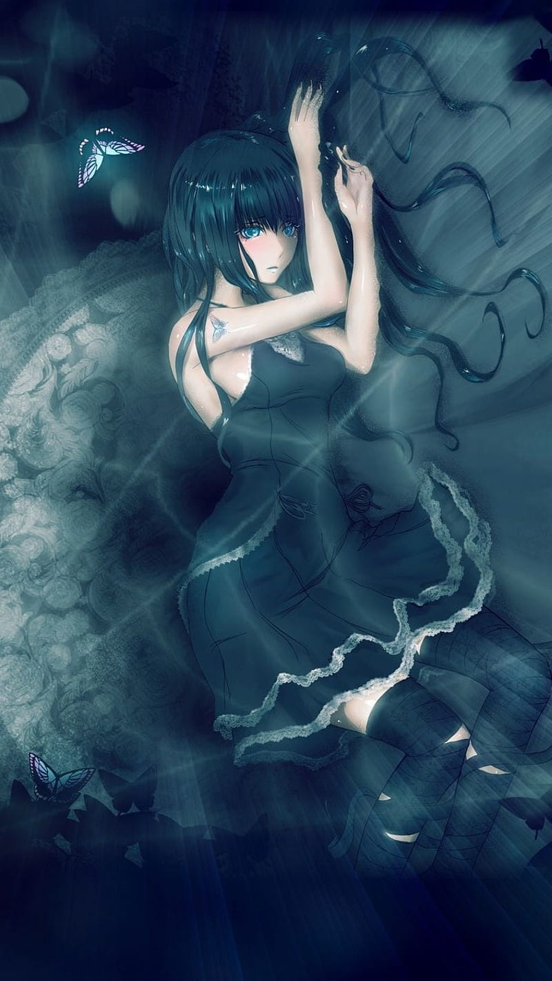 Darkness, alone, anime, black, dark, desenho, girl, goth, night, sad, HD phone wallpaper